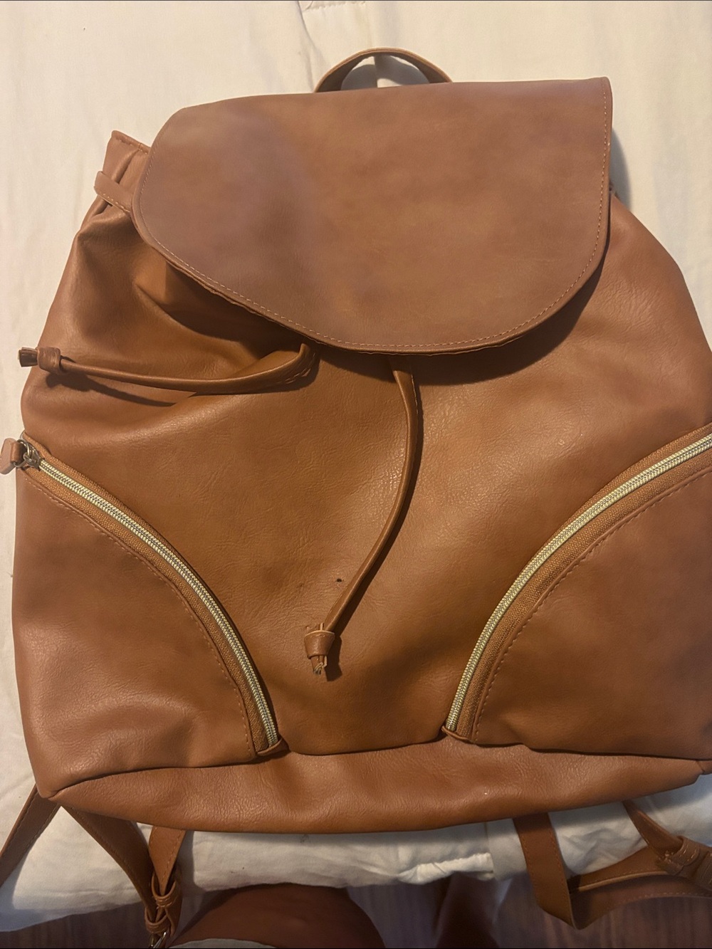 Women’s Tan Leather-Look Backpack